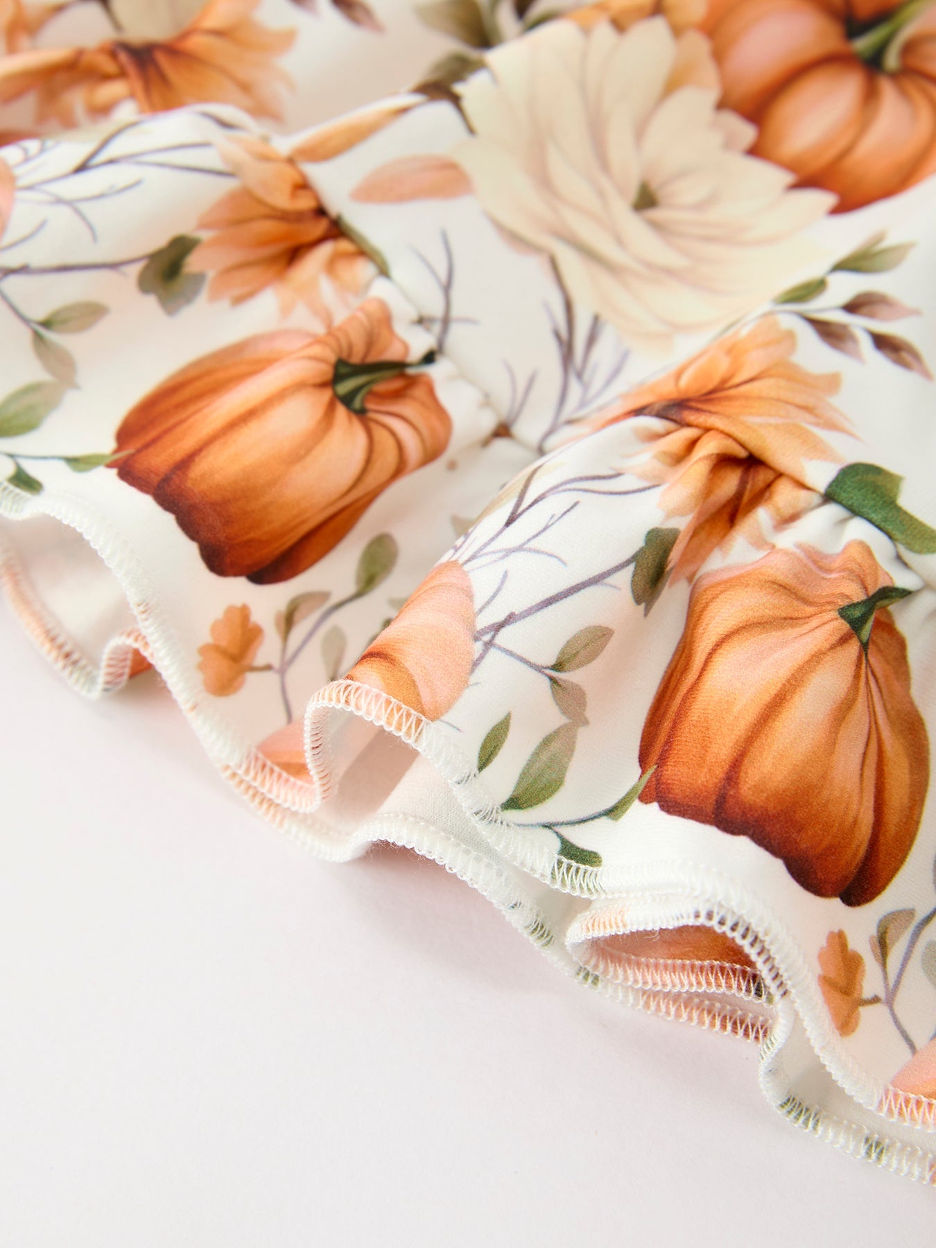 Fall Pumpkin Floral Girls Ruffle Hem Dress