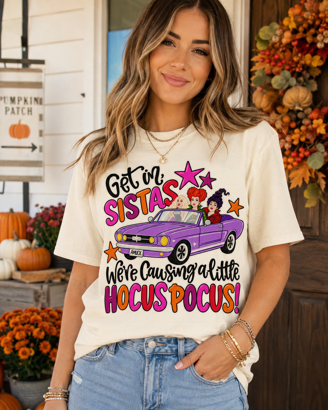 Get in Sistas Hocus Pocus Sisters T-shirt | Halloween witch car illustration