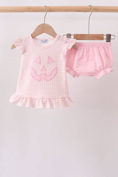 Pink Jack-O-Lantern  Applique Ruffle Bloomer Set