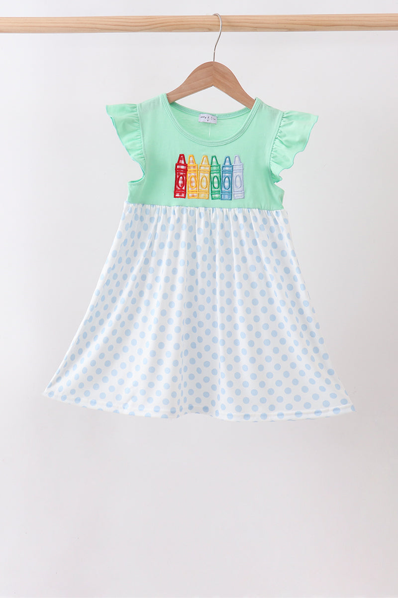 Mint Crayon Applique Dot Dress