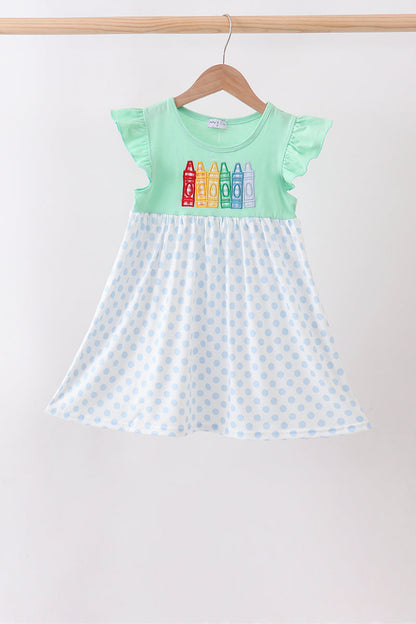 Mint Crayon Applique Dot Dress