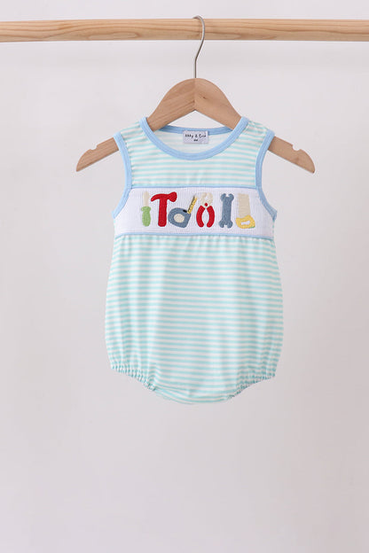 Blue Tool Smocked Stripe Bubble