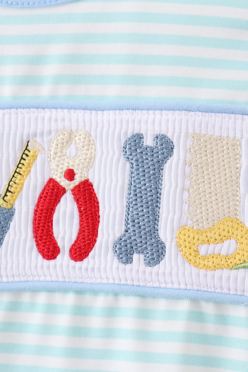 Blue Tool Smocked Stripe Bubble