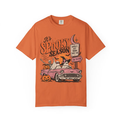 It's Spooky Season vintage Halloween car T-Shirt | ghost, pumpkins
