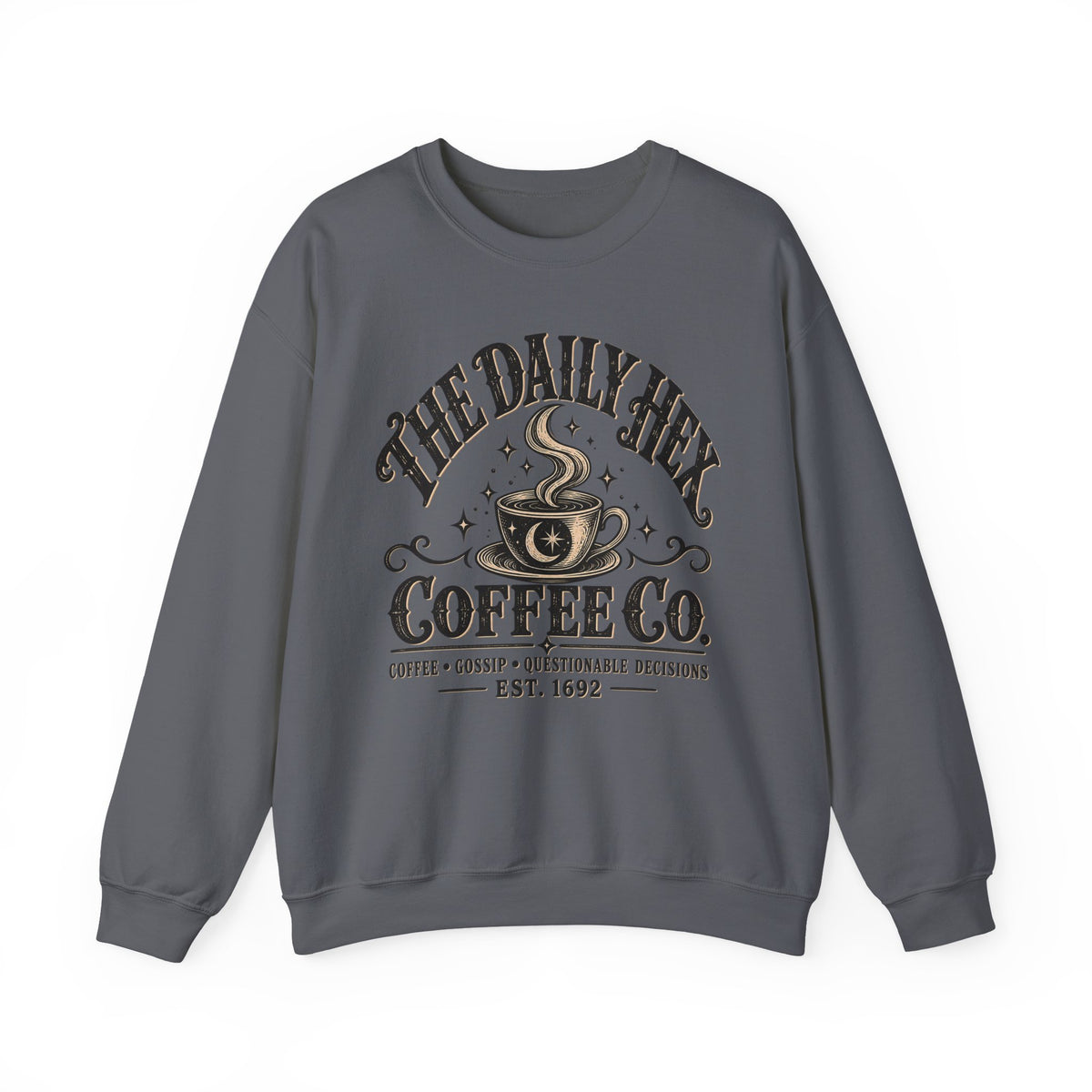 Coffee Sweatshirt — "The Daily Hex Coffee Co." Cozy Witchy Coffee Crewneck