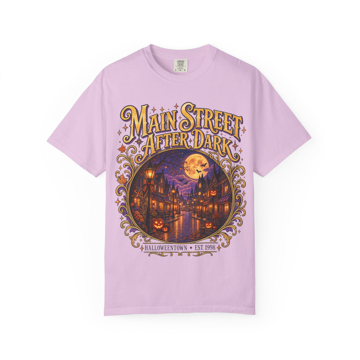 Main Street After Dark T-shirt | Halloween Town Moonlit Street Scene