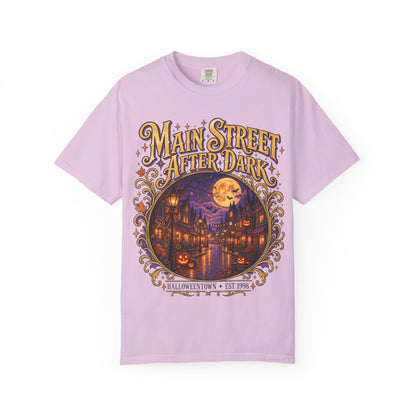 Main Street After Dark T-shirt | Halloween Town Moonlit Street Scene