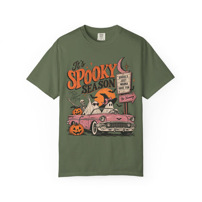 It's Spooky Season vintage Halloween car T-Shirt | ghost, pumpkins