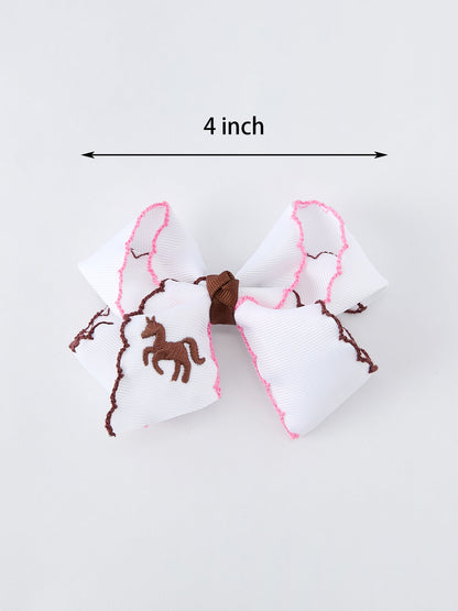 Western Horse Embroidery Ruffle Edge Girls Hairpin 4 Inch