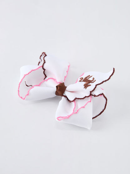 Western Horse Embroidery Ruffle Edge Girls Hairpin 4 Inch