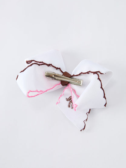 Western Horse Embroidery Ruffle Edge Girls Hairpin 4 Inch