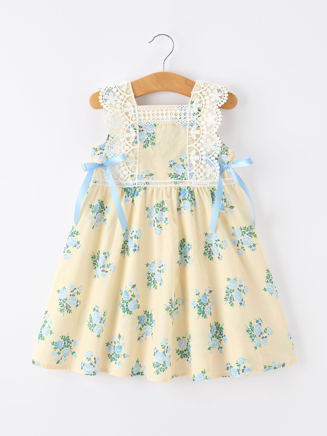 Lace-trimmed Bow Girls' Dress-Pink/Blue