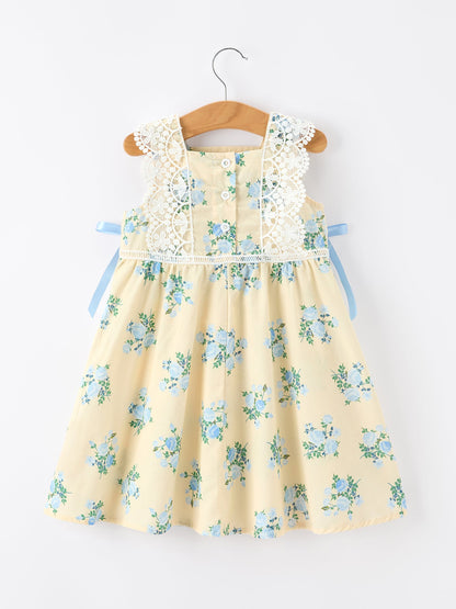 Lace-trimmed Bow Girls' Dress-Pink/Blue