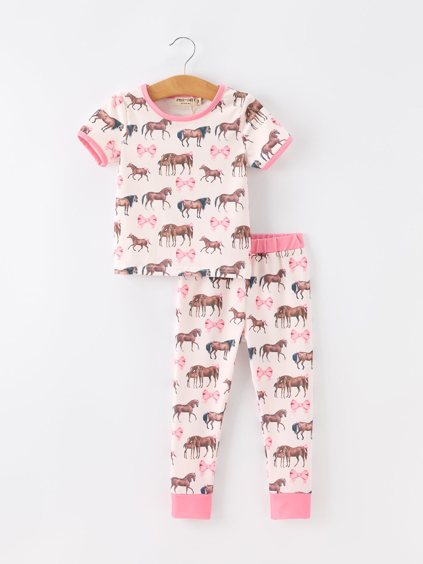 Girls Western Horse Bow Pajamas Set Print