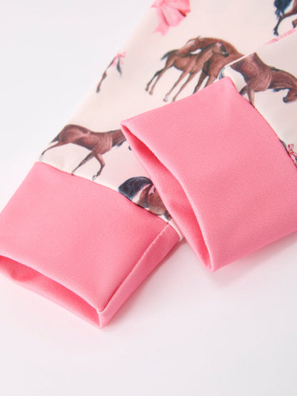 Girls Western Horse Bow Pajamas Set Print