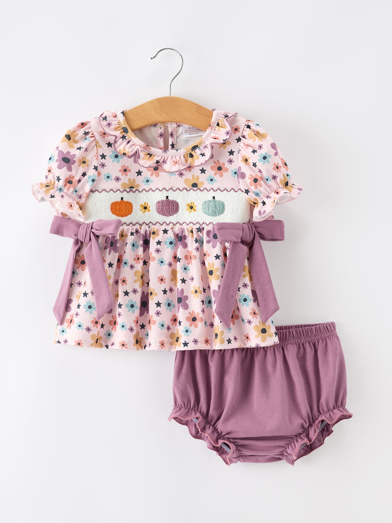 Halloween Thanksgiving Pumpkin Floral Bow Bloomer Set