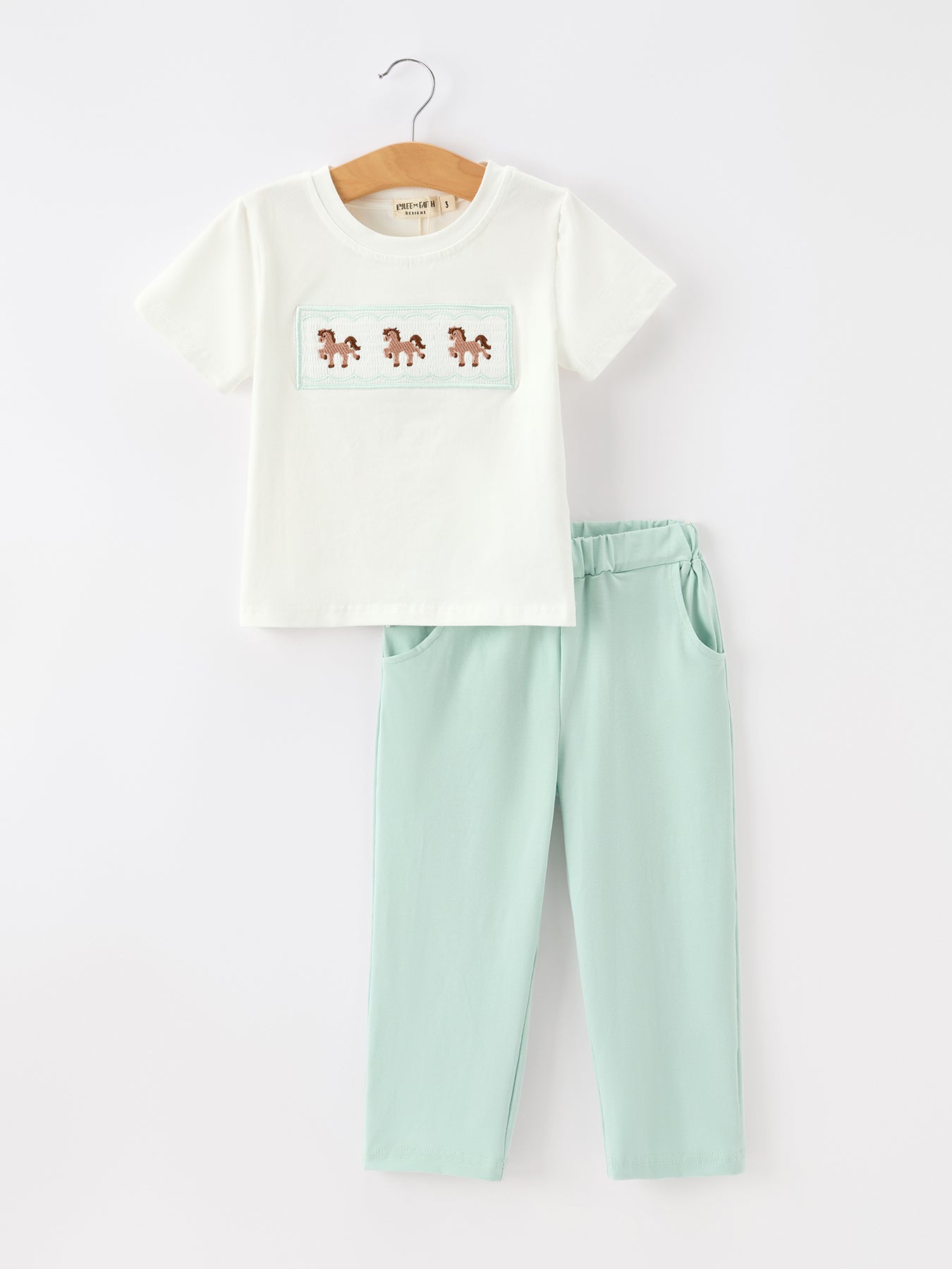 Western Horse Embroidery Boys Set T Shirt Pants Outfit