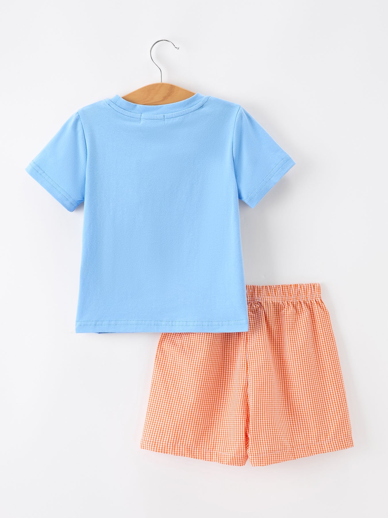 Summer Whale Embroidery Boys Set T Shirt Plaid Shorts Outfit