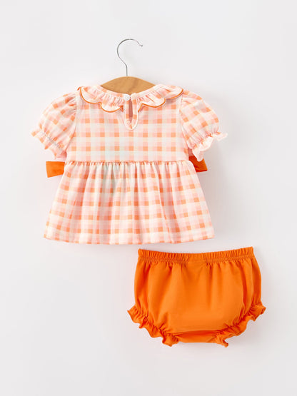 Halloween Pumpkin Plaid Girls Bloomer Set
