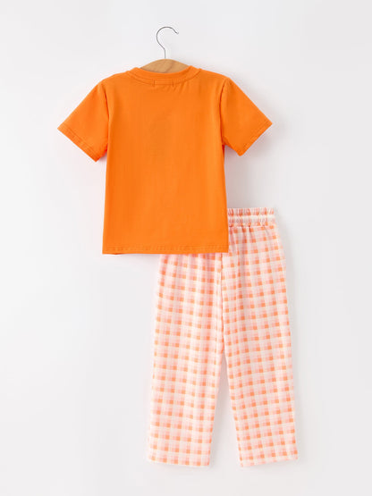 Halloween Pumpkin Plaid Boys Pants Set