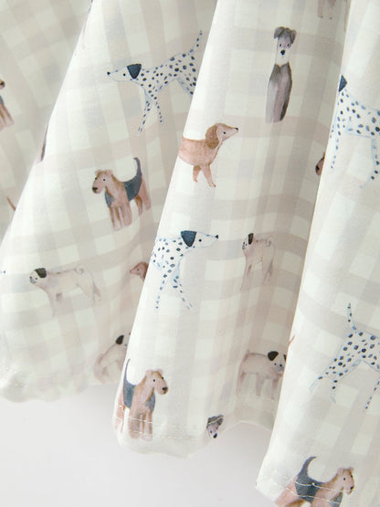Fall Plaid Dog Print Girls Long Sleeve Twirl Dress
