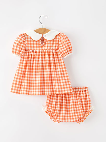Thanksgiving Halloween Pumpkin Puff Sleeve Girls Bloomer Set