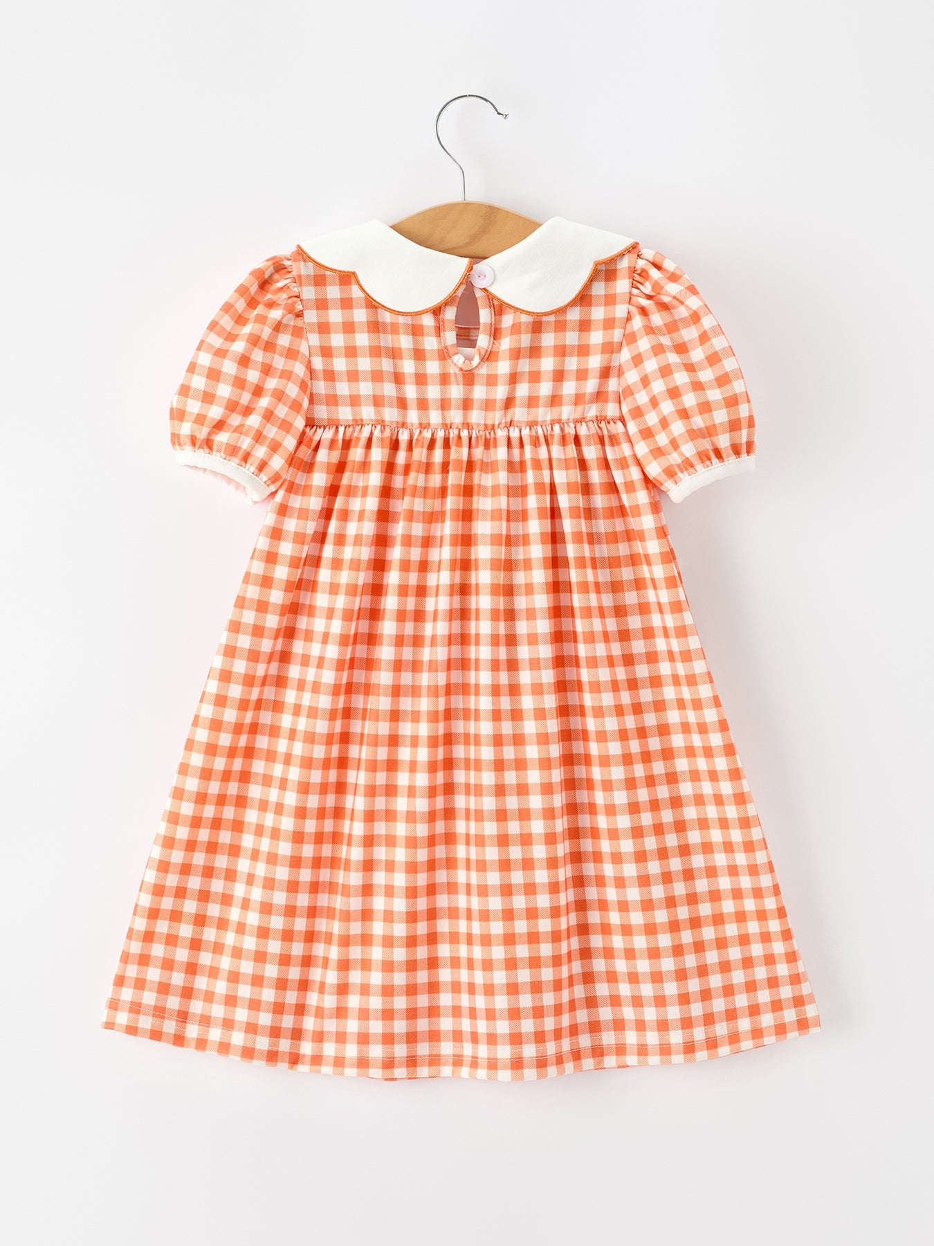 Fall Pumpkin Embroidered Puff Sleeve Girls Dress
