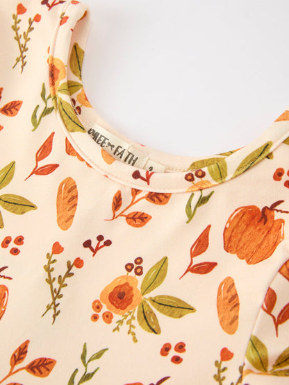 Fall Pumpkin Floral Girls Twirl Dress Long Sleeve