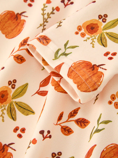 Fall Pumpkin Floral Girls Twirl Dress Long Sleeve