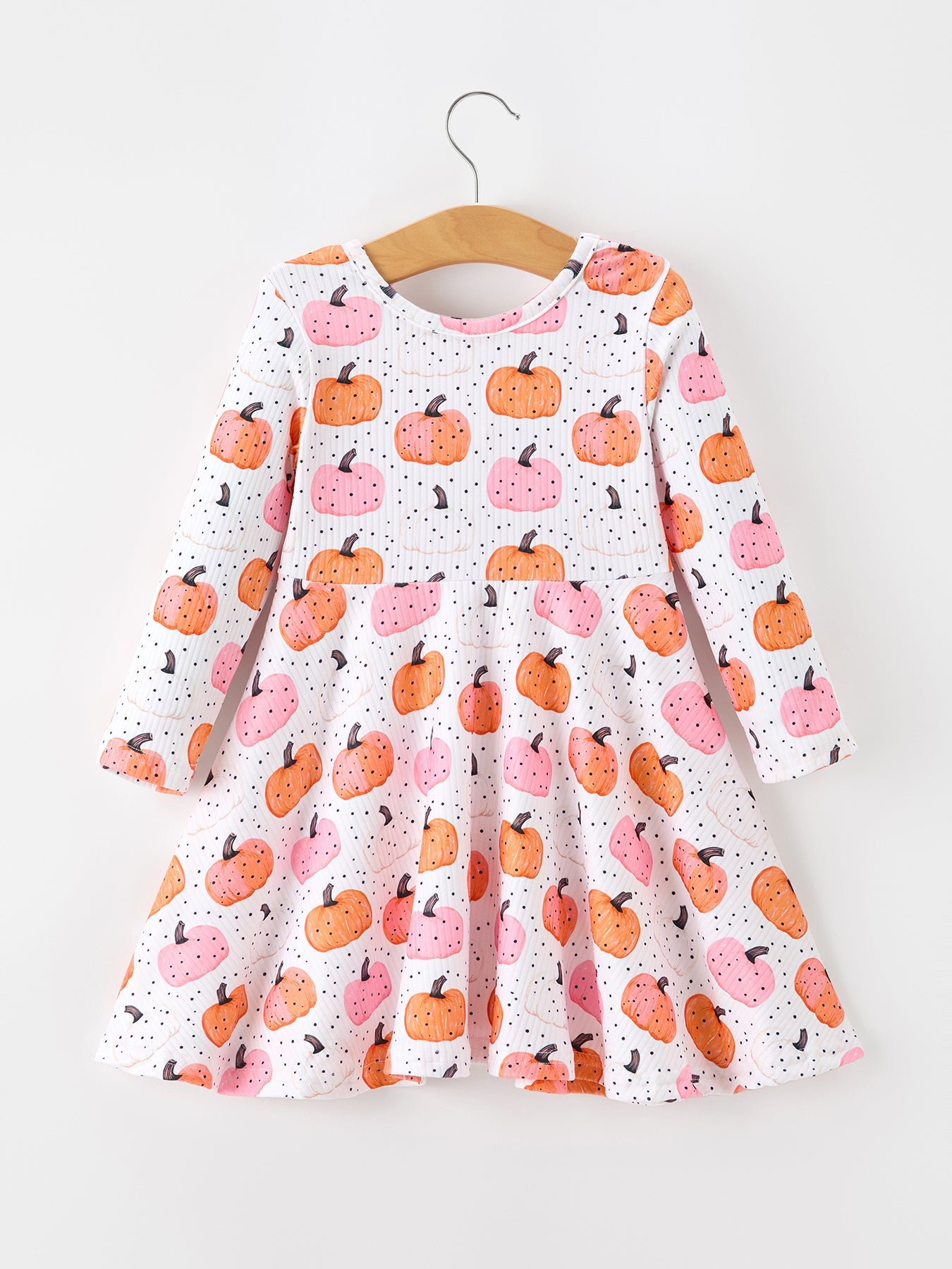 Fall Pumpkin Print Girls Twirl Dress Long Sleeve