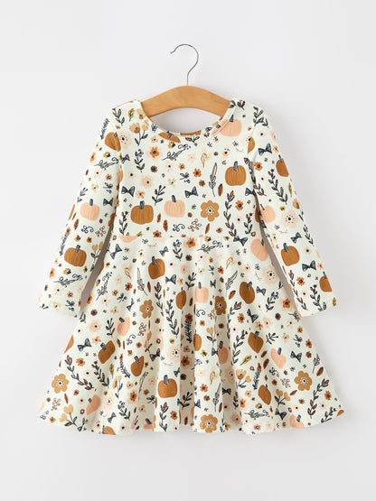 Fall Harvest Pumpkin Girls Dress Long Sleeve
