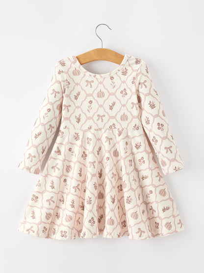 Fall Pumpkin Bow Girls Twirl Dress