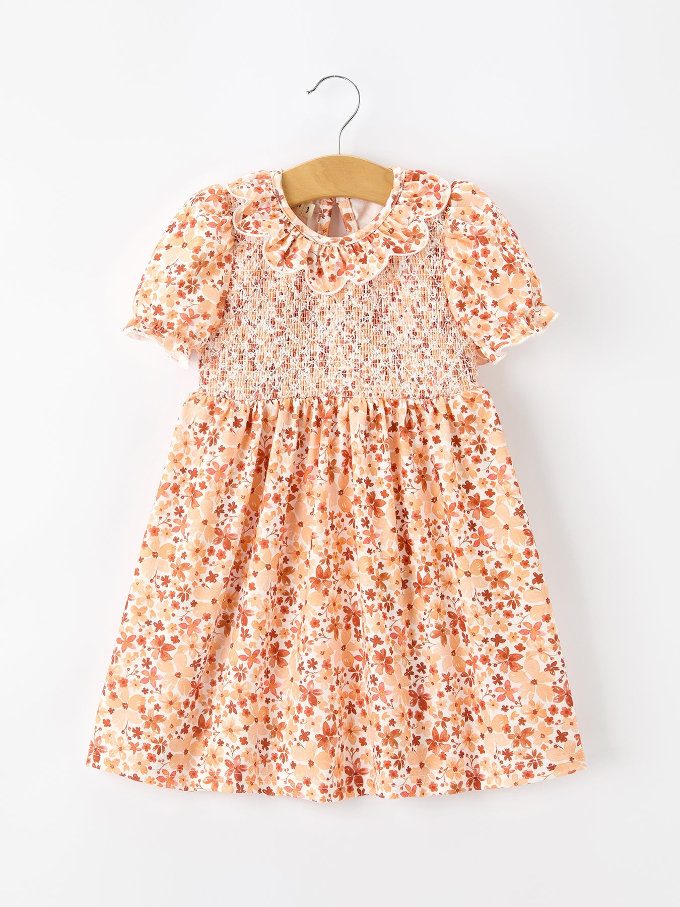Fall Rust Floral Baby Girls Dress Smocked Petal Collar