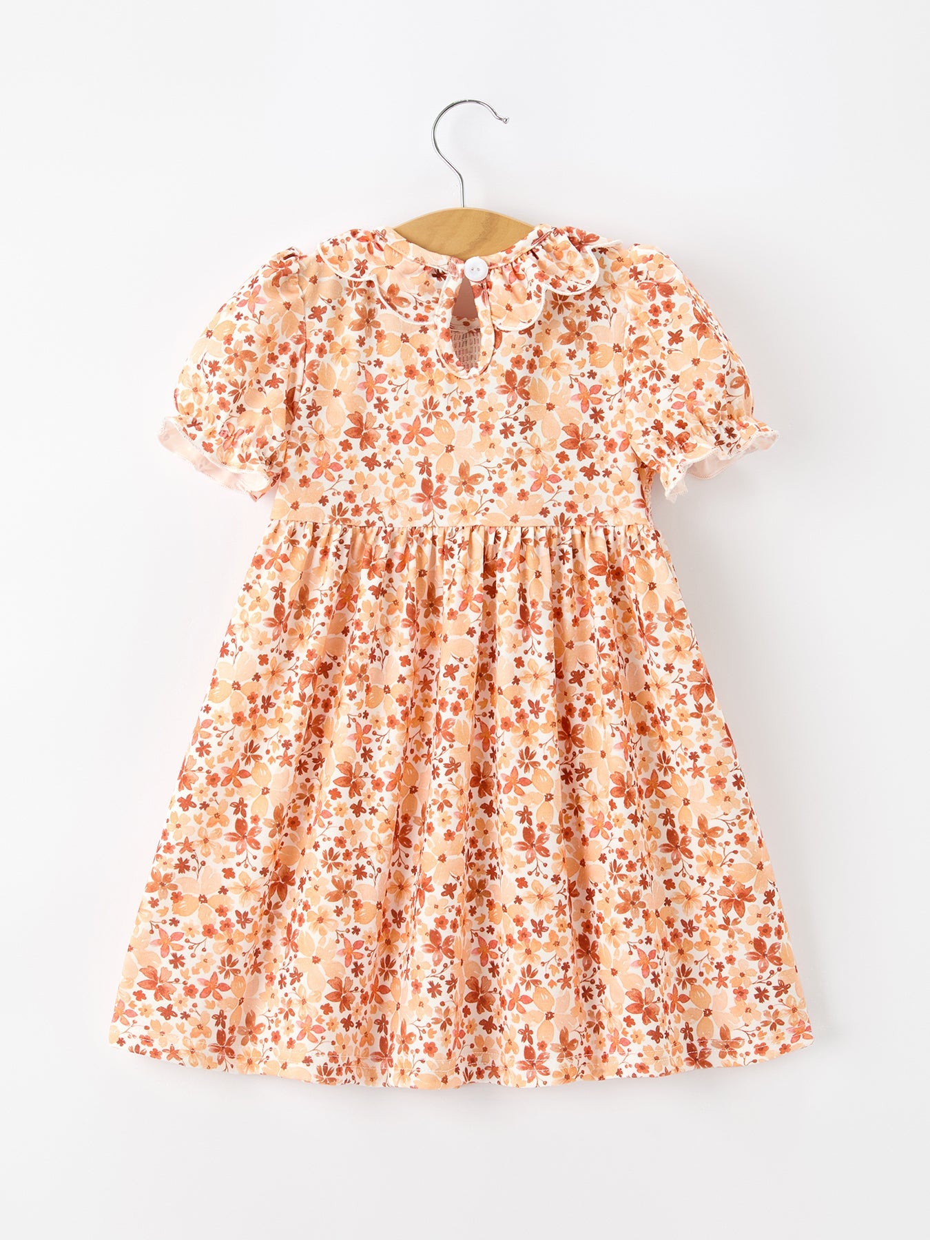 Fall Rust Floral Baby Girls Dress Smocked Petal Collar