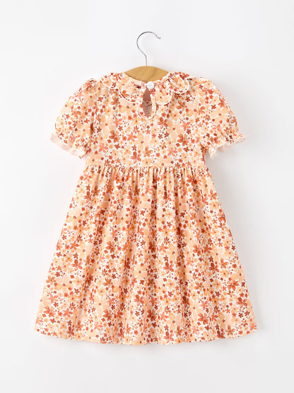 Fall Rust Floral Baby Girls Dress Smocked Petal Collar