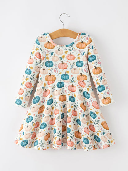 Fall Colorful Pumpkin Girls' Long-Sleeved Dress