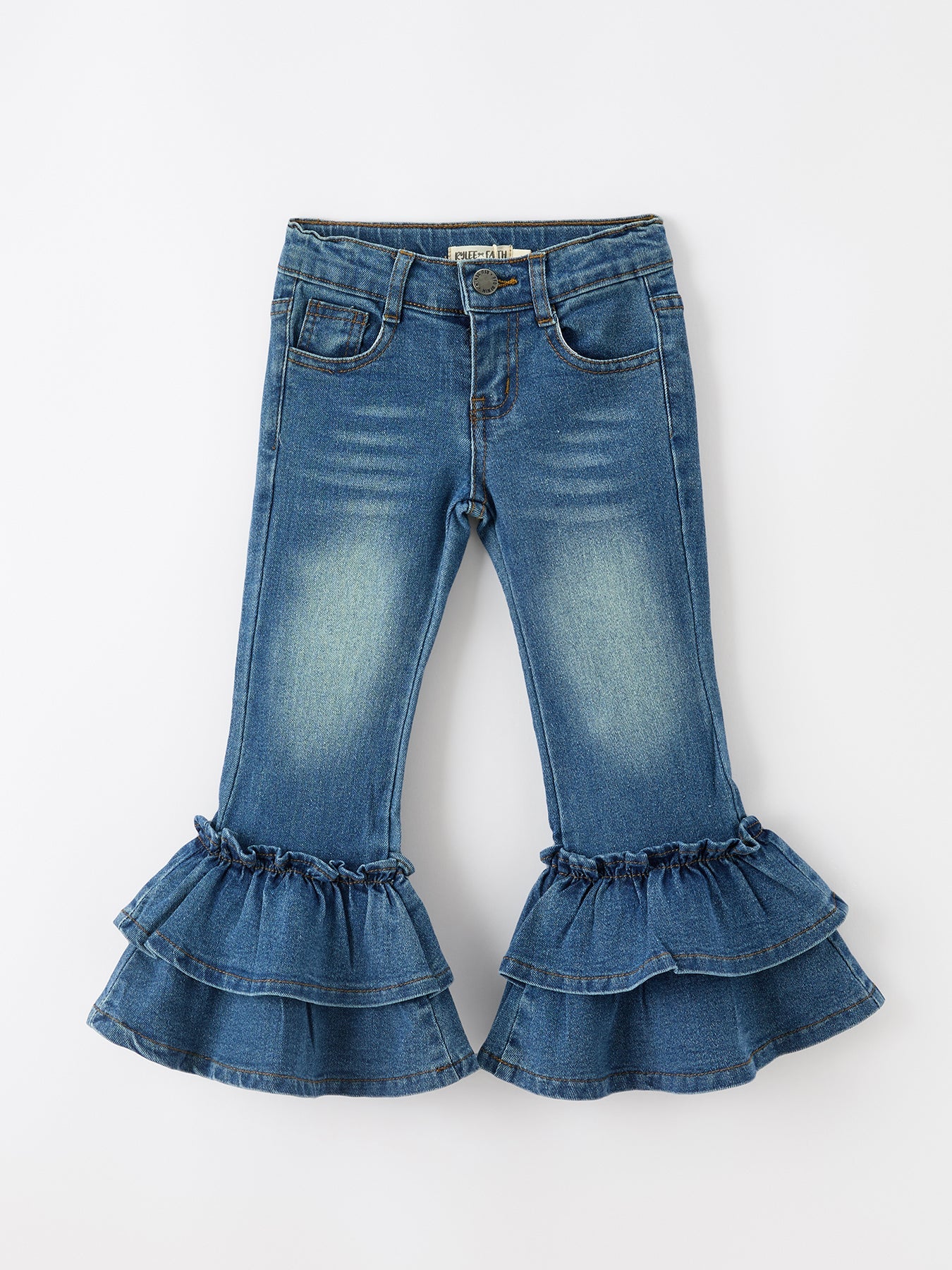 Girls Denim Leggings Ruffle Bell Bottom Pants