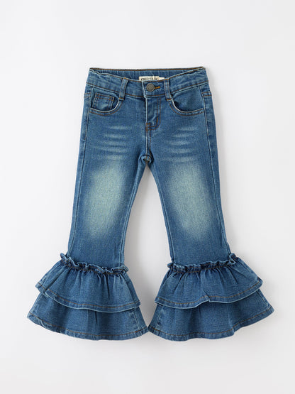 Girls Denim Leggings Ruffle Bell Bottom Pants