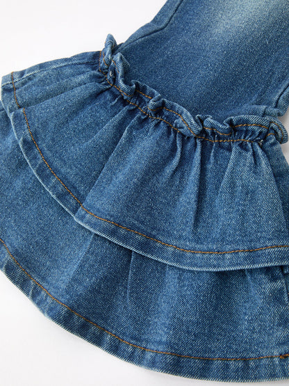 Girls Denim Leggings Ruffle Bell Bottom Pants
