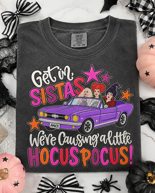 Get in Sistas Hocus Pocus Sisters T-shirt | Halloween witch car illustration
