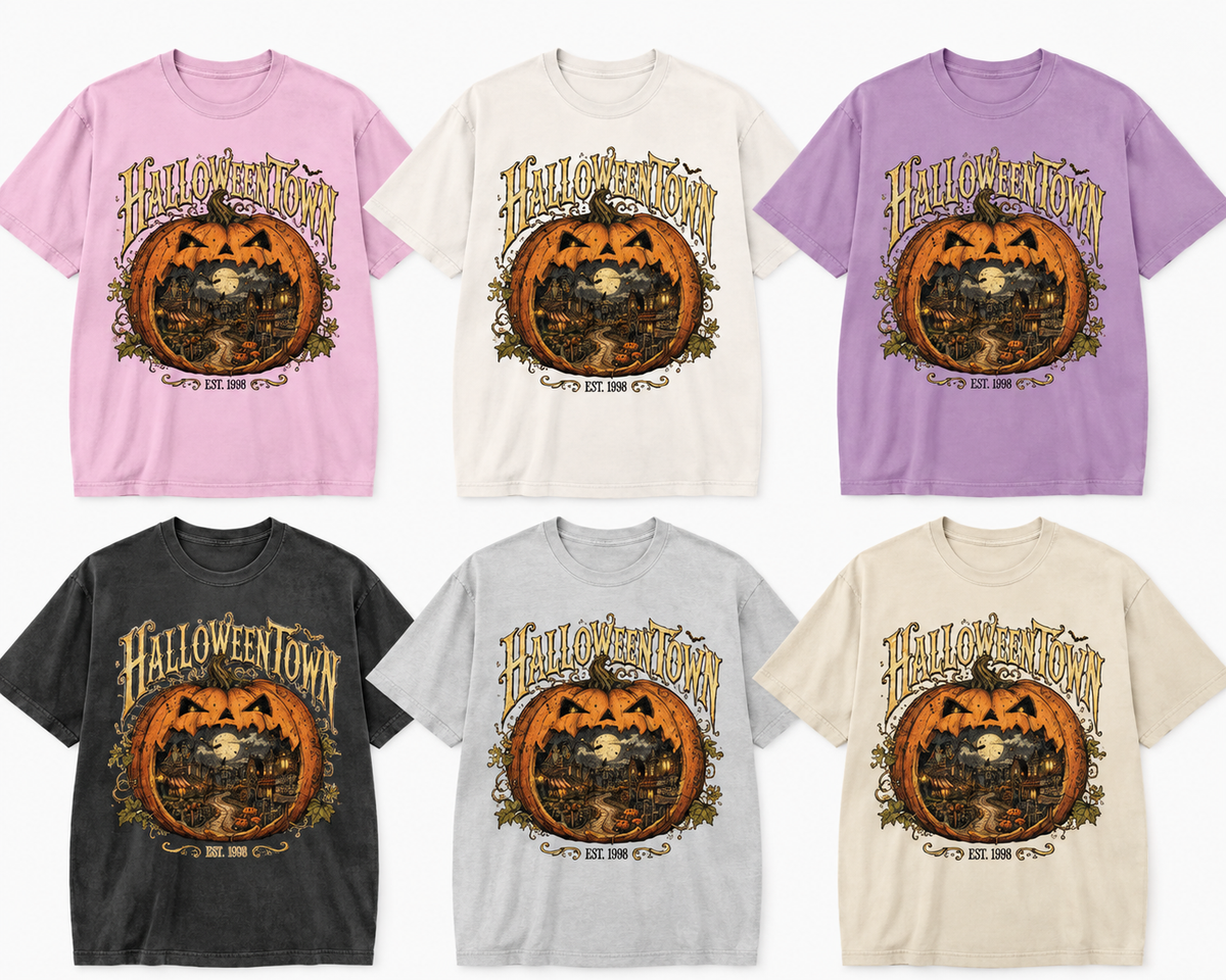 Halloweentown Pumpkin Scene T-shirt | Vintage Halloween Jack-O'-Lantern Design