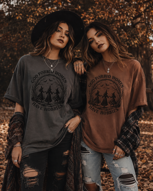 God Forbid Women Have Hobbies Shirt, Funny Witchy Halloween T-shirt, Sarcastic Witches Coven Tee, Comfort Colors, Vintage Fall Top