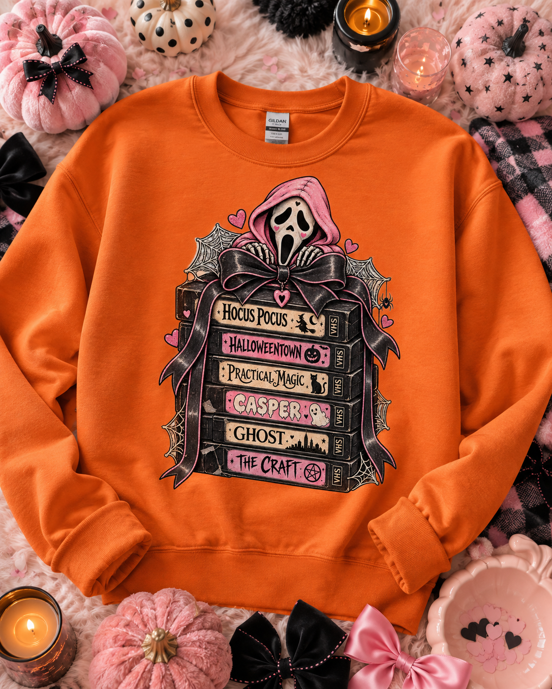 Halloween Sweatshirt, Spooky Cute Horror VHS Movie Stack Crewneck, Retro Practical Magic Hocus Pocus Sweater, Pastel Goth Gift