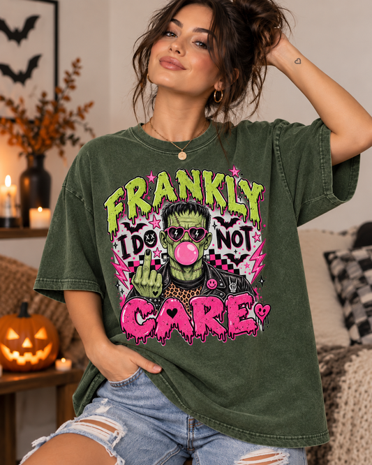Frankly I Do Not Care Frankenstein graphic T-shirt | Punk Bubblegum Horror