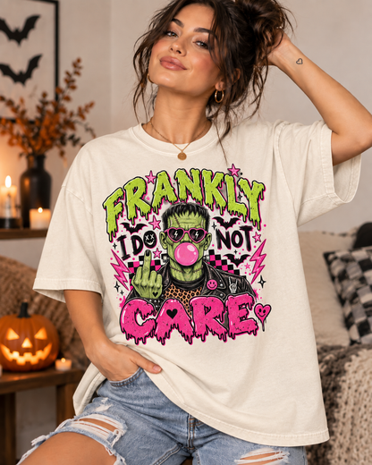 Frankly I Do Not Care Frankenstein graphic T-shirt | Punk Bubblegum Horror