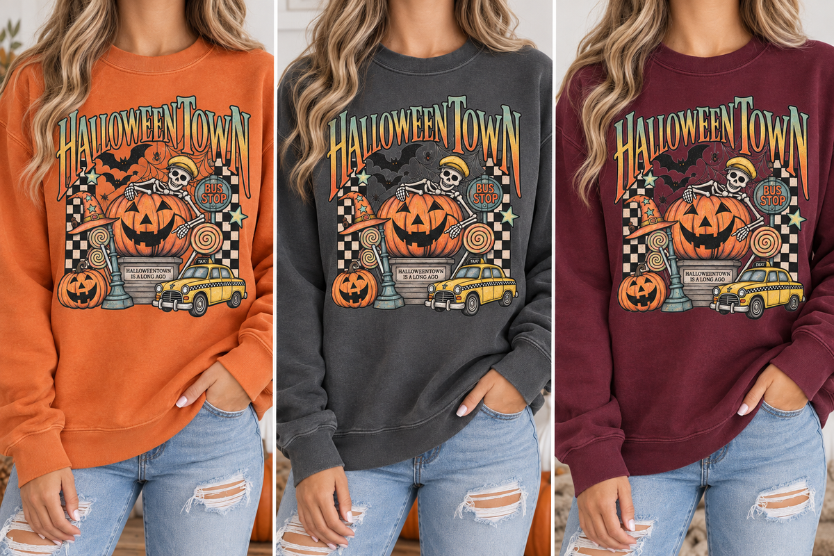 Halloween Town Pumpkin Graphic Sweatshirt | Retro Spooky Scene