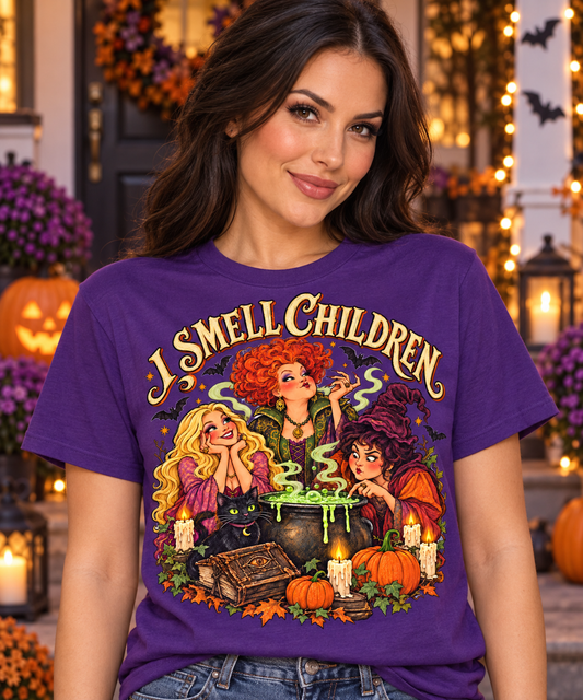 Witch Sisters Tee — “I Smell Children” Halloween T-Shirt