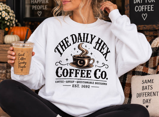 Coffee Sweatshirt — "The Daily Hex Coffee Co." Cozy Witchy Coffee Crewneck