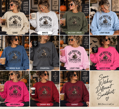 Coffee Sweatshirt — "The Daily Hex Coffee Co." Cozy Witchy Coffee Crewneck