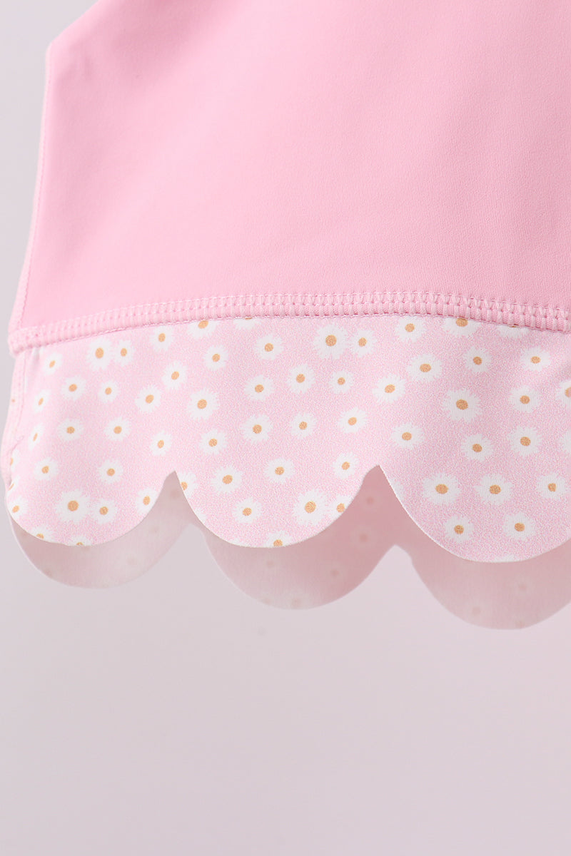 Pink scalloped active skorts set